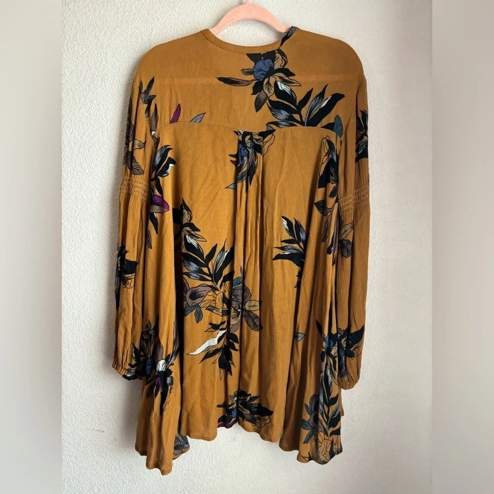 Free People Amber Floral Tree Swing Balloon Sleeve Boho Tunic Mini Dress XS